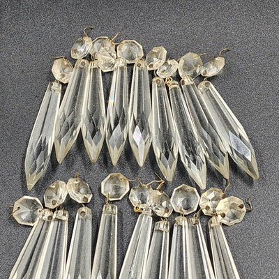 18 Icicle Spear Crystal Glass Chandelier Prisms 2.75" w Octagon Accent Wire Tie