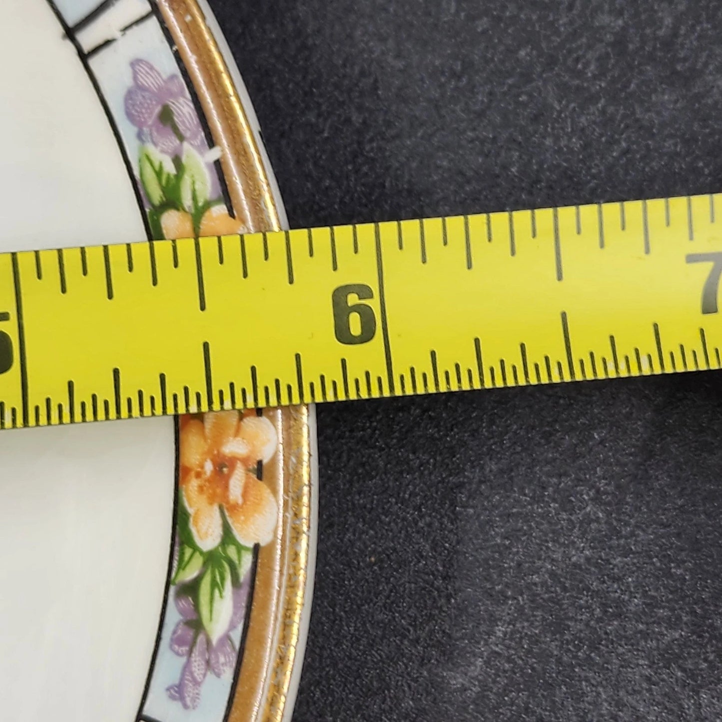 6 Nebraska Blue Flat Cup & Saucers England Blue Rim Flower Accent J & G Meakin