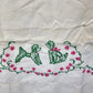Poodle Embroidered Pillowcases Pair Pink Green Mid Century Kitschy 32" Vtg 1950s