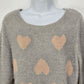 LC Lauren Conrad Women’s sweater Grey Pink Fuzzy Heart Large Size Long Sleeve