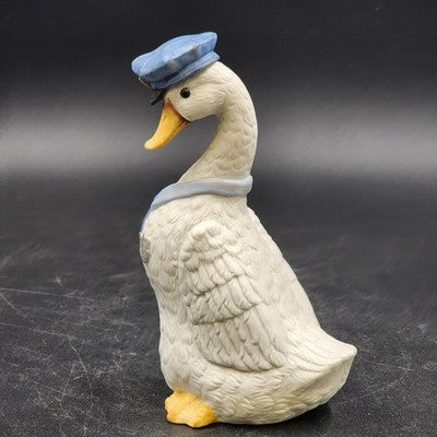 Enesco Policeman White Duck Goose Figurine 7" w Cap & Tie Porcelain 1986 Mexico