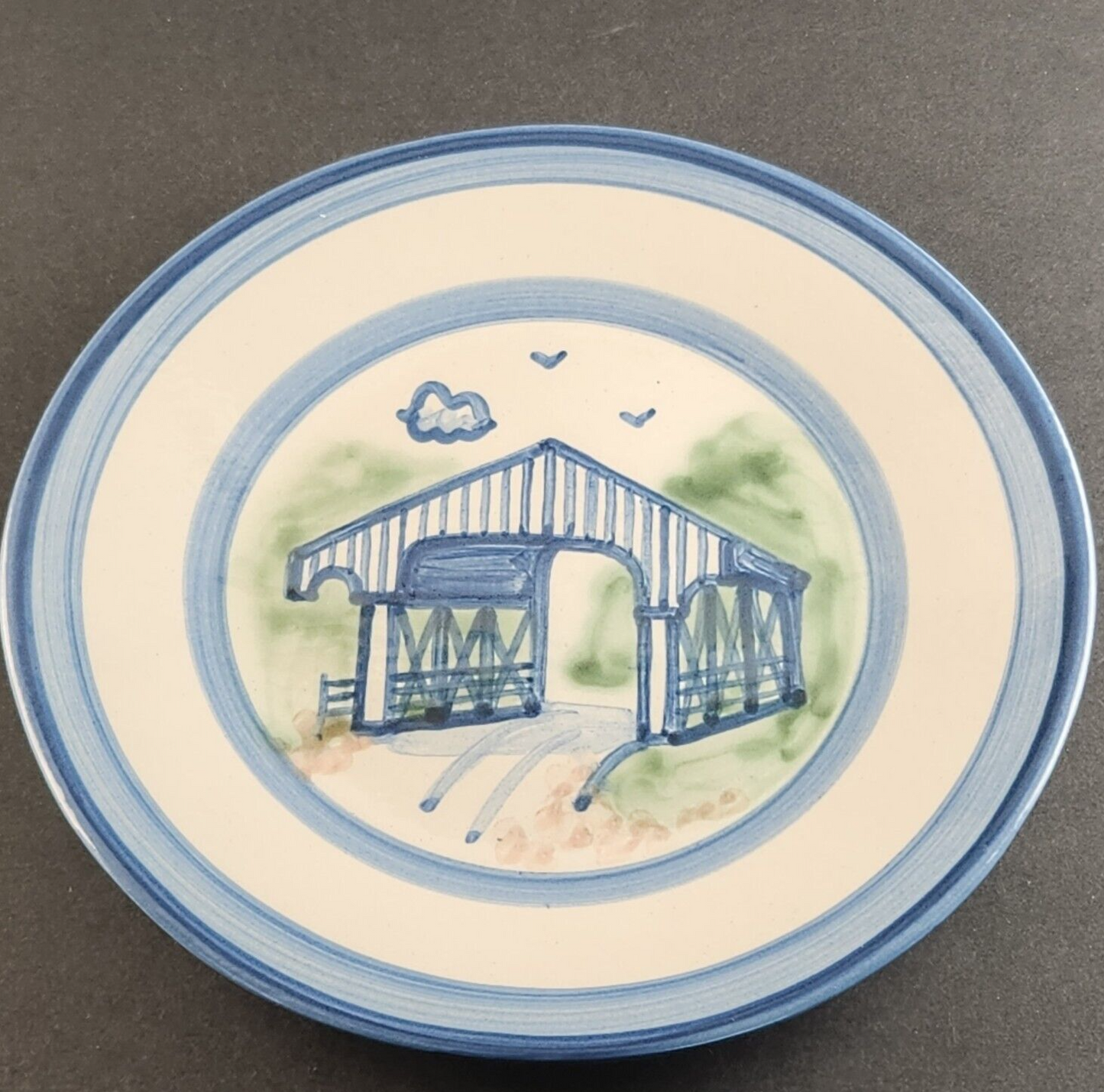 MA Hadley Covered Bridge Pottery Lunch Plate Luncheon Dessert 9" Stoneware