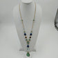Catherines Gold Tone Teardrop Blue Gem Bead Necklace Lobster Clasp 21" Long