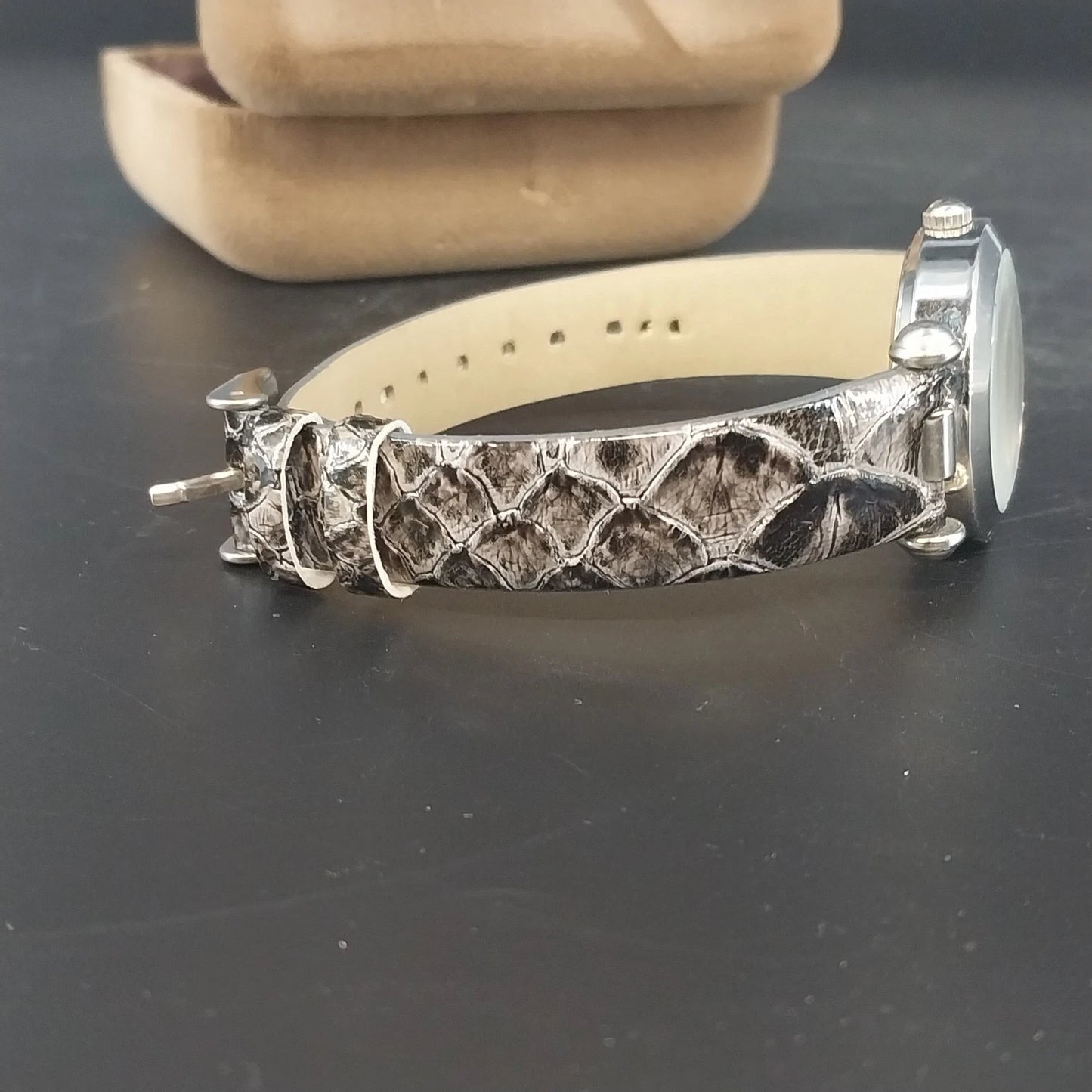 Kim Rogers Women's Watch 16366 Silver Tone Gray Snakeskin Band Boxed New Battery