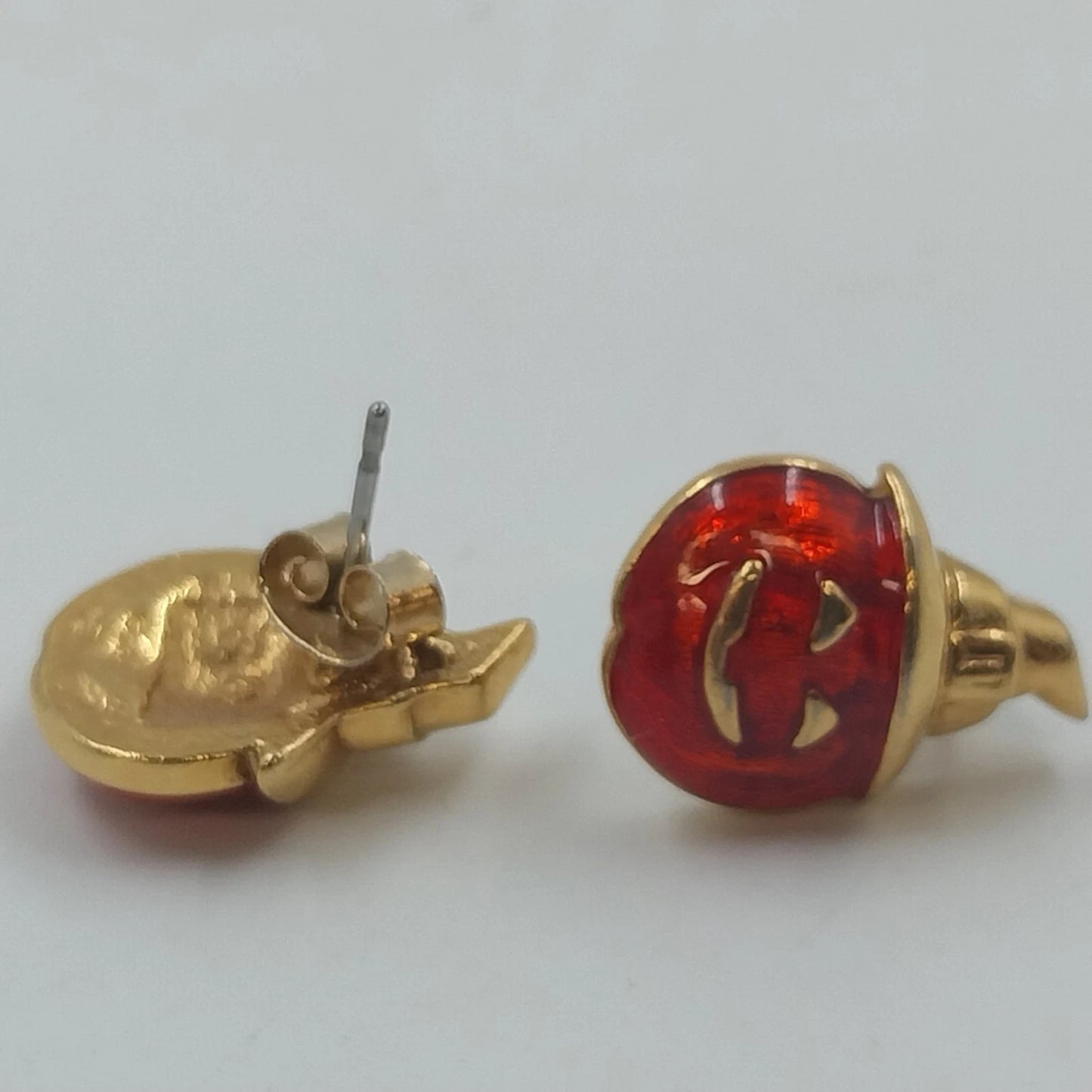 Avon Pumpkin Witch Hat Stud Halloween Earrings Jack O Lantern Gold Enamel 1994