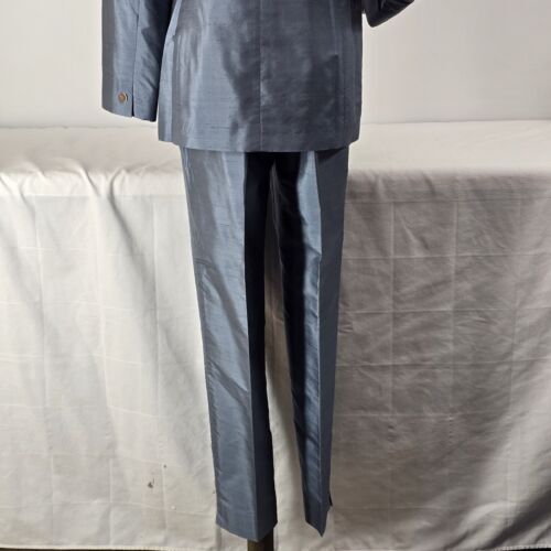 Blue 3 Piece Silk Suit Women's Size 4 Rena Rowan 2 Button Top Slacks Long Skirt