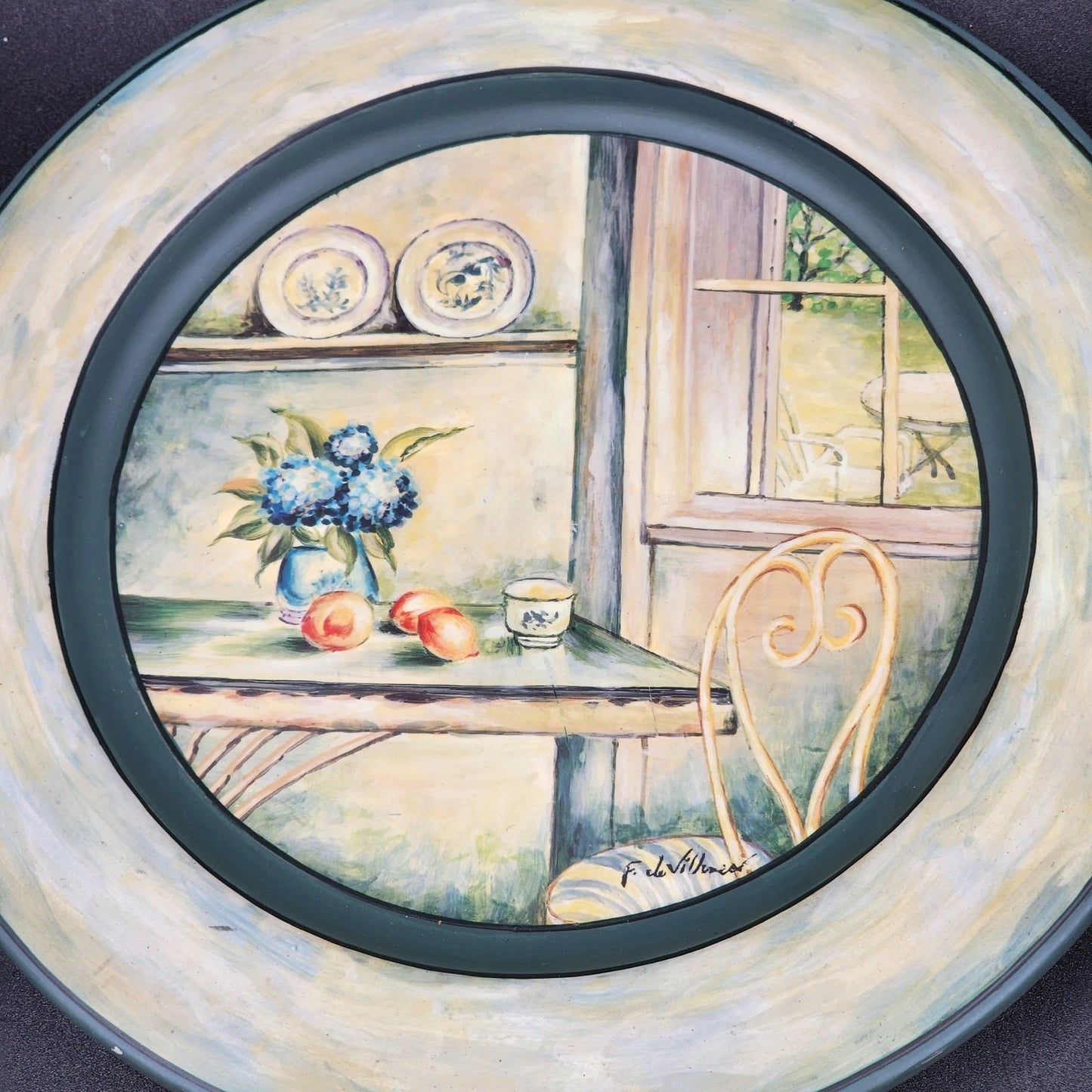 F de Villeneuve Wall Plates Decorative Stoneware Signed 4 Pc Assorted France