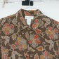 Rena Rowan Floral Silk Blouse Women's Size 10 Brown Short Sleeve Button Front