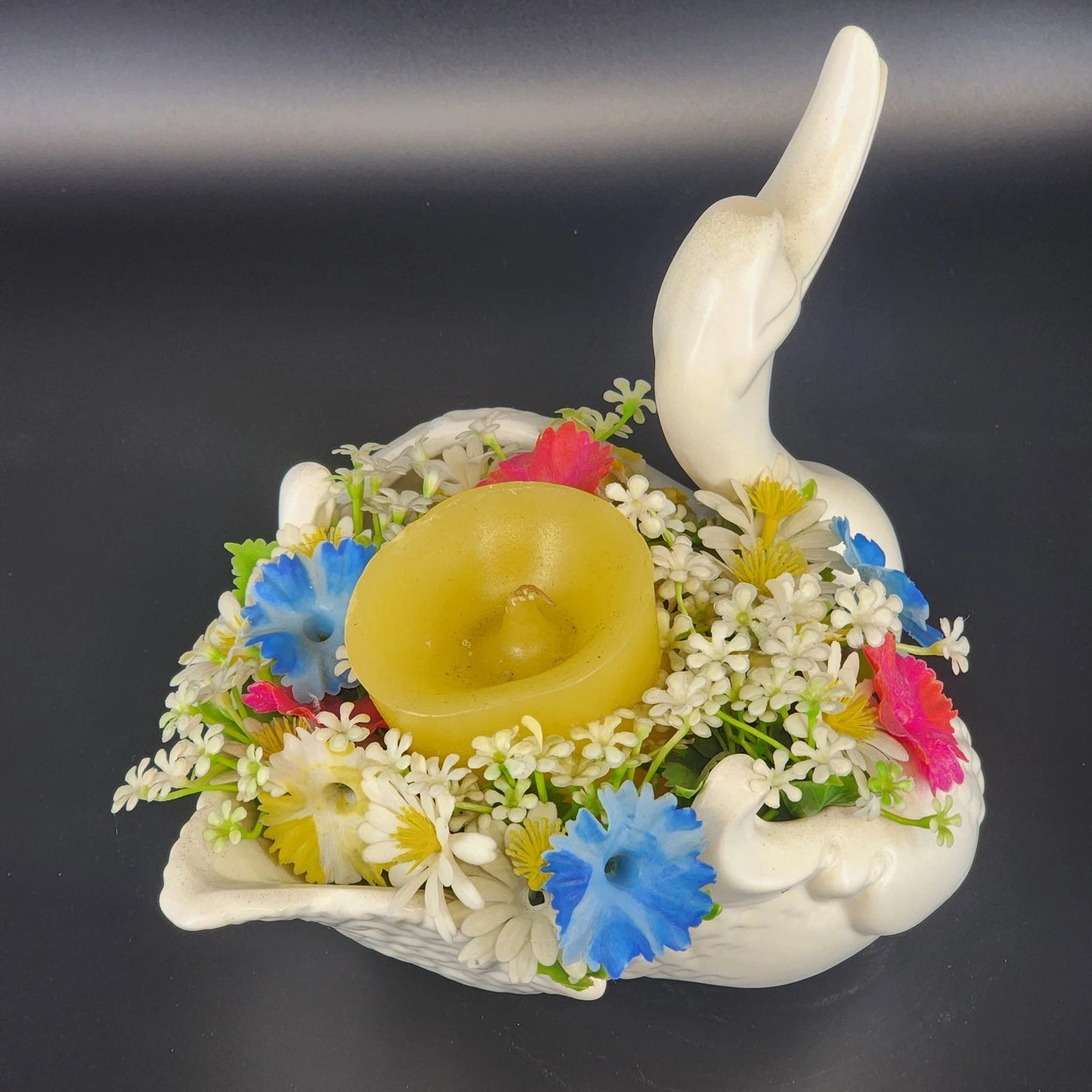 Hull Pottery Happy Duck Planter Floral 23 Matte White Swan Figurine Large USA