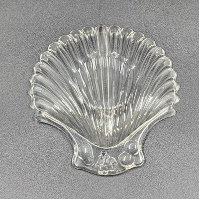 Clamshell Divided Crystal Glass Serving Dish 6"x1" 1950s Vintage