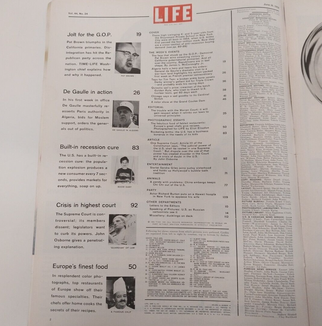 2 Life Magazine's Vintage Set Dated July 7 1952 and June 16 1958