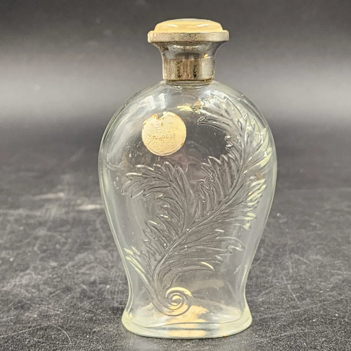 Wrisley Blue Fern Cologne Bottle 4.25 oz Clear Glass Silver Lid Empty 1950 Vtg