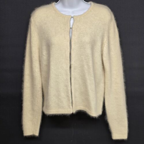 Xhilaration Women's Cream Angora Rabbit Hair Sweater Lg Hook-Eye Front Cardigan