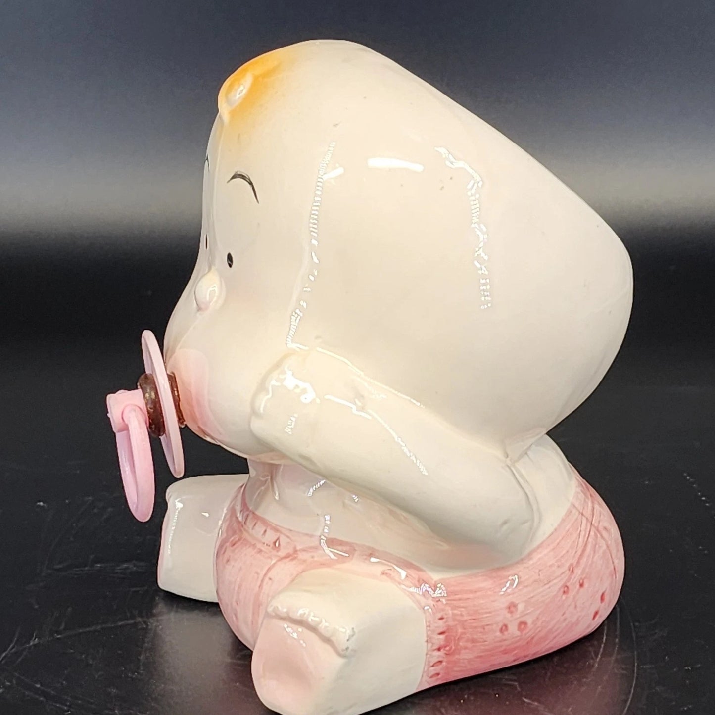 Vintage Luv Imports Baby Girl Ceramic Planter Pink Bow Kitsch