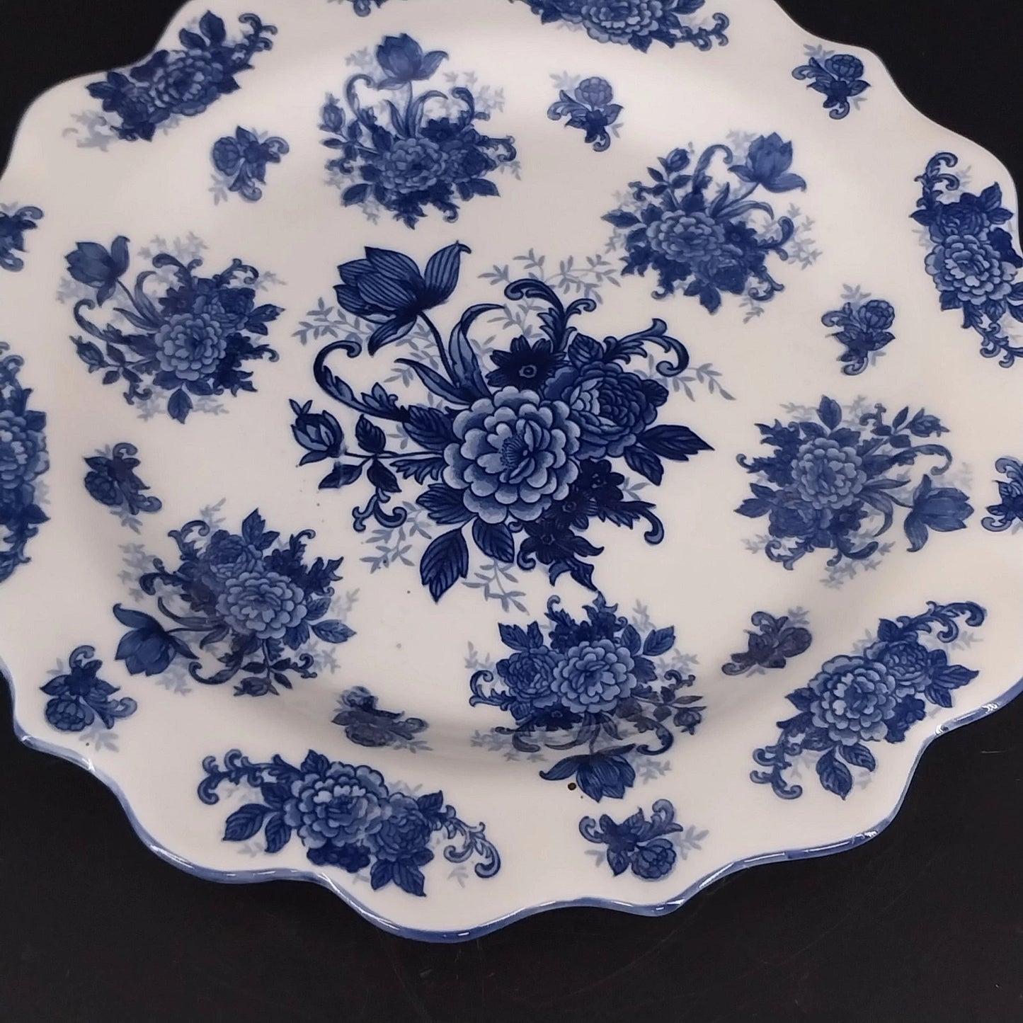 Cracker Barrel Blue Floral Serving Platter Scalloped Porcelain Transferware