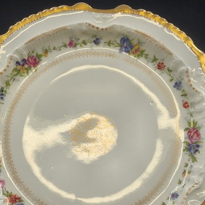 LRL Limoges Plate Art Nouveau w Multicolor Floral Motif & Gold Tone Edges France
