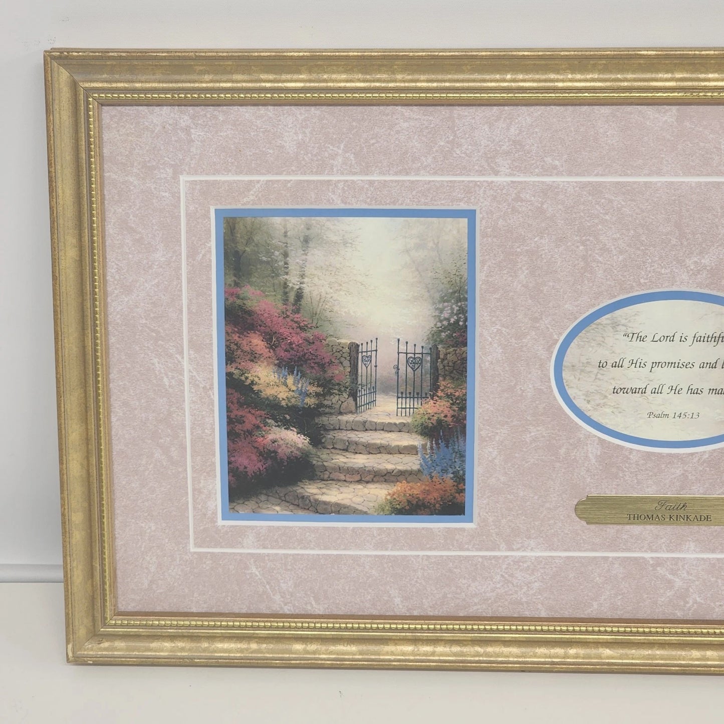 Faith by Thomas Kinkade Framed Matted Print 19x10 Gold Frame COA Biblical Quote