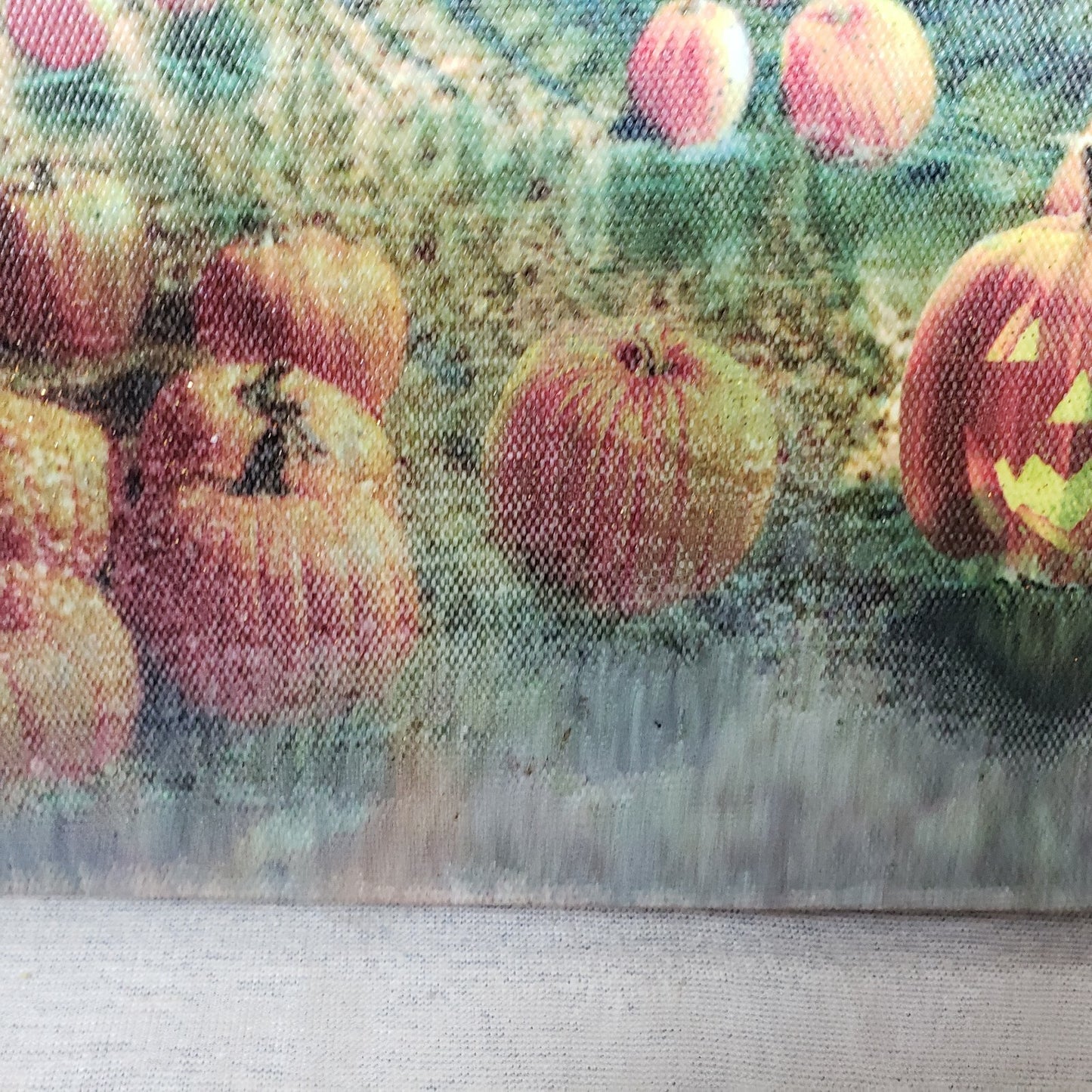 Canvas Print Autumn Country Landscape Farm Barn House Lights w/ Water Damage