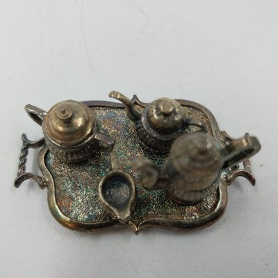 6pc Miniature Tea Set 1:12 Dollhouse Silver Vintage Decor 1.5"