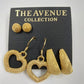 3 Pairs Gold Tone Earrings Heart Round Oval Pierced The Avenue Collection