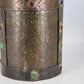 Hammered Brass Over Wood Cylinder Container Medieval Design 8.5"d x 10.25"h