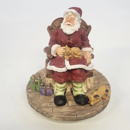 Candle-lite Sleeping Santa Candle Topper Figurine 4.25" Chair Cats Dog Gifts Vtg