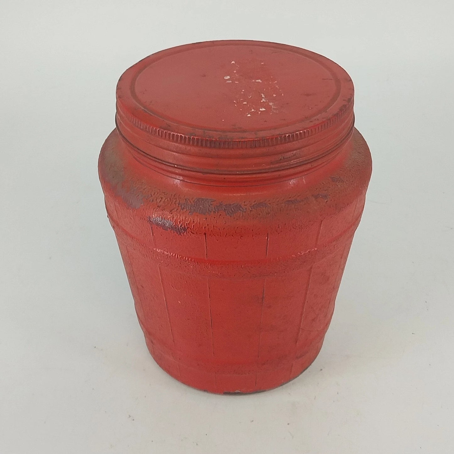 Ransburg Hand Painted Floral Cookie Cracker Jar Glass Metal Lid Folk Art
