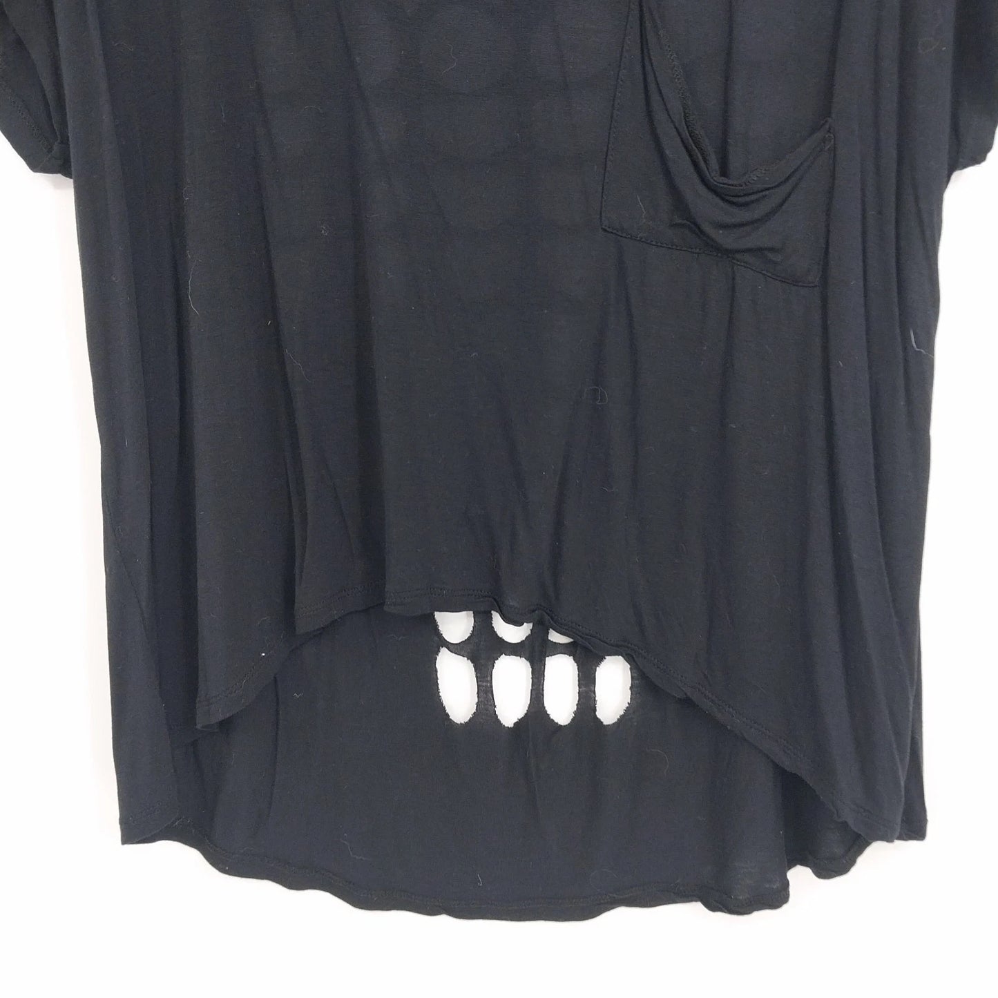 Forever 21 Black High-Low Cutout Back Top Women's Large Short Sleeve Scoop Neck