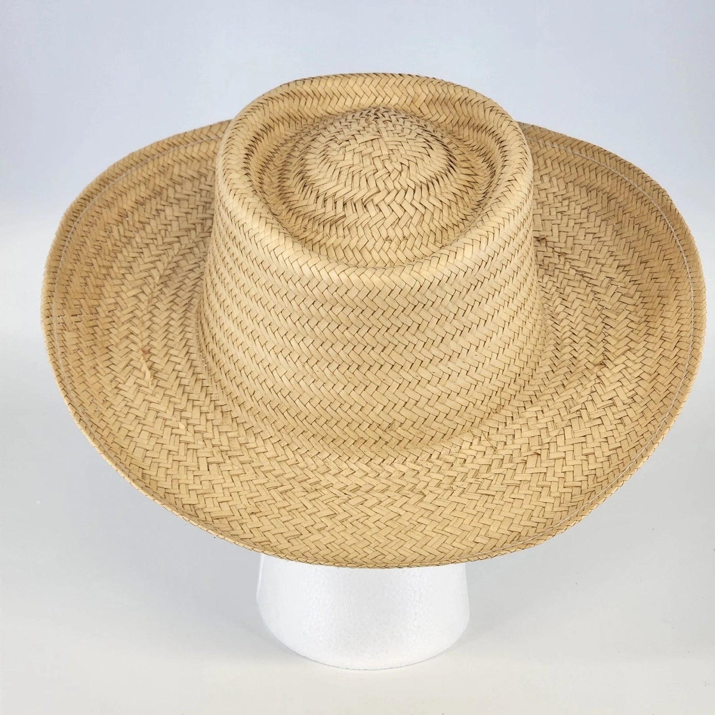 Sun Hat Straw Natural Woven Fedora Women’s Size Large Made in Mexico Wide Brim