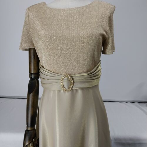 Michaelangelo Beige/Gold Tone Long Evening Dress.