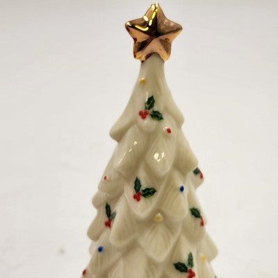 Baum Brothers Musical Christmas Tree Ornament Porcelain Ivory & Gold 2002 w Box