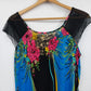 Tropical Floral Silk Maxi Dress M-L Caftan Mrs Roper Style Long Summer Belt