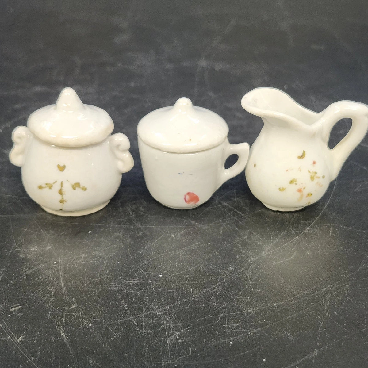 Mini Porcelain Doll Tea Set Creamer Sugar Bowl Lidded Cup Floral 1.5" Vintage