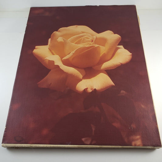 Yellow Rose Bud Canvas Print Vintage Deep Reds Background No Frame 16" w x 20" h