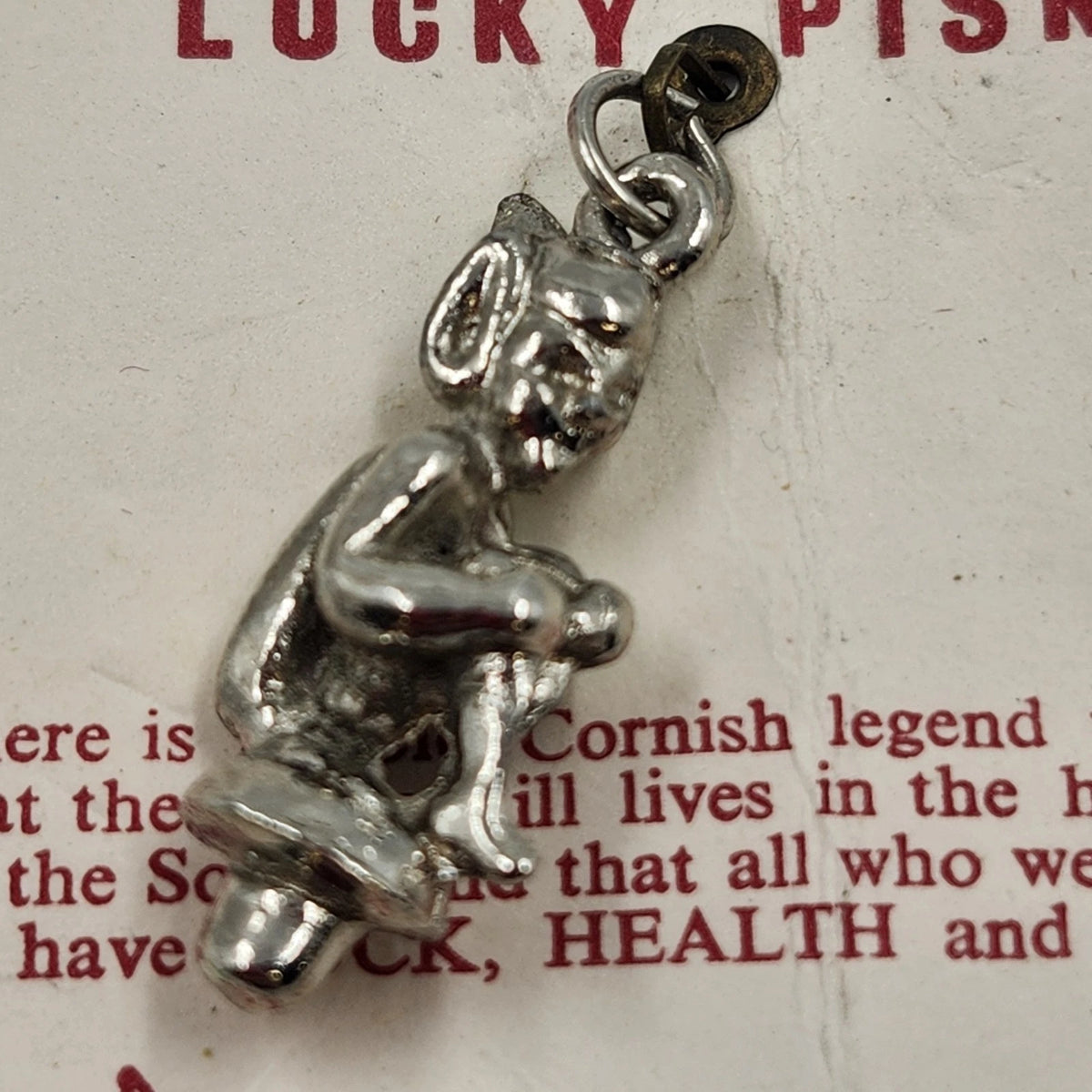 Cornish Lucky Piskie Pixie Luck Health Charm Silver Tone Pendant w Original Card