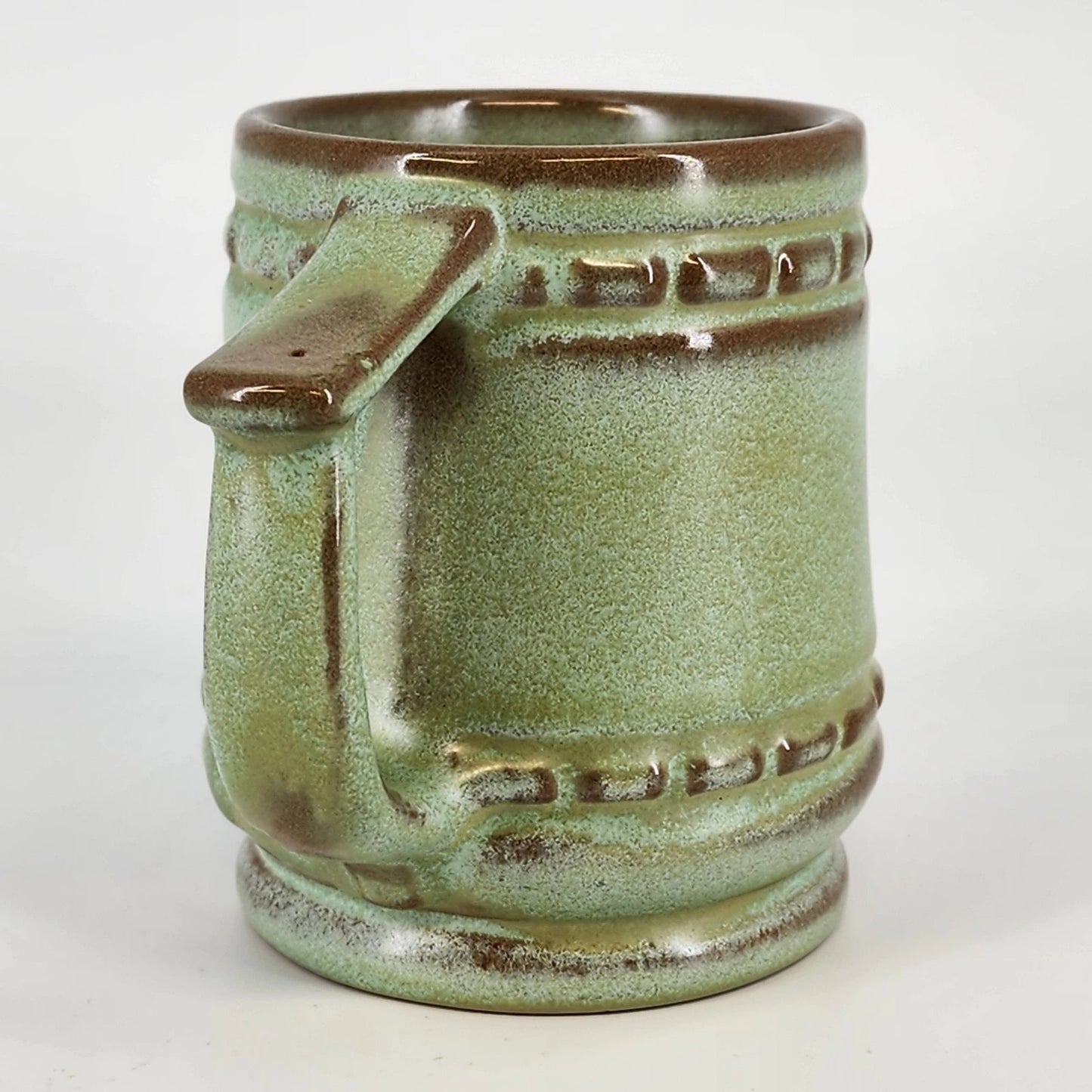 Frankoma Pottery C10 Mayan Aztec Desert Green Gold Coffee Mug Oklahoma Art 4"x3"