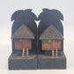 Hand Carved Tiki Hut Bookends Wood Polynesian Filipino Bahay Kubo Decor 8"x5"x4"
