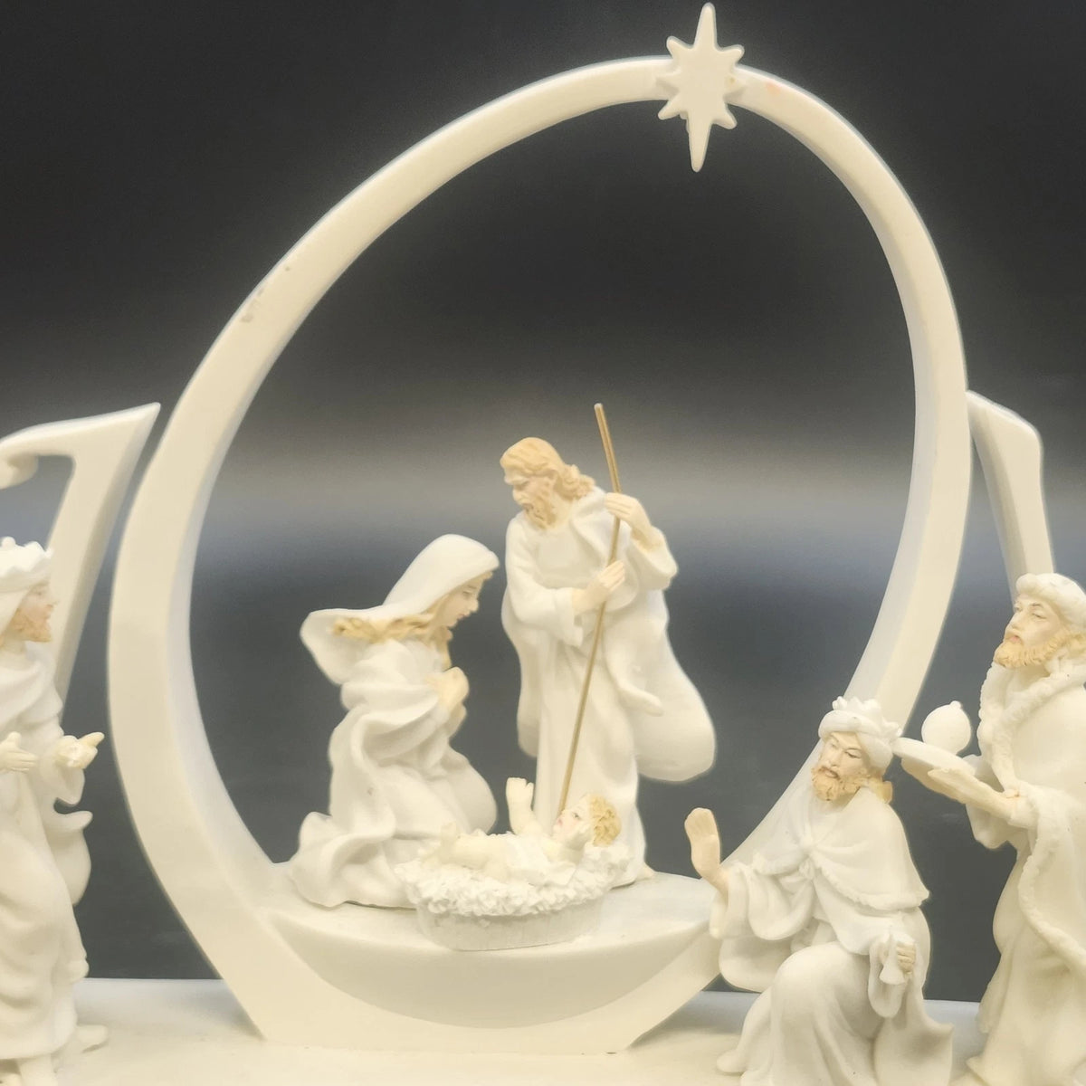 Napco Joy Nativity Musical Figurine Holy Family Wise Men Angel 9" Christmas Vtg