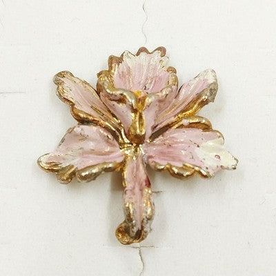 Gold Tone Pink Enamel Orchid Flower Brooch Pin 1.5" Floral Jewelry Gift