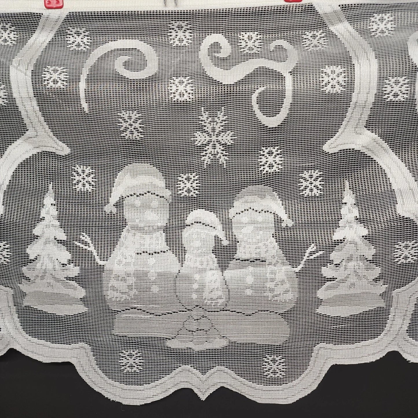 Snowman Mantel Scarf White Lace Christmas 92" x 19" Trees Scalloped Edge NEW