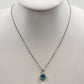 Silver Tone Chain w White Gold Plated Austrian Blue Teardrop Stone Necklace 10"