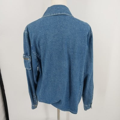 Explore Blue Cotton Denim Zip Jacket Size XL Long Sleeves Pocket on Left Sleeve