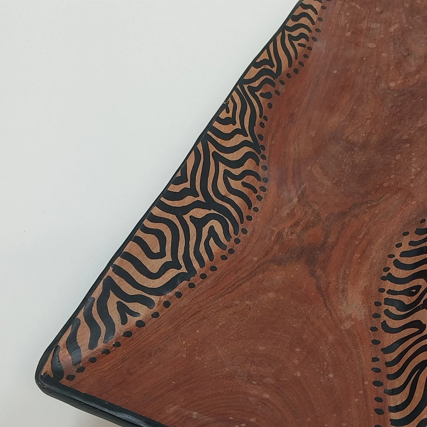 South African Hand Carved Wood Serving Bowl Tray Painted Zebra Pattern 15" x 6"