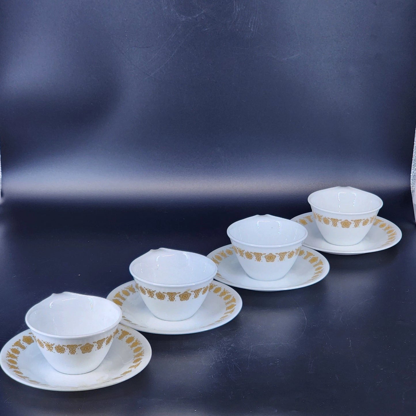 Corelle Butterfly Gold Cups Saucers Set 4 Vintage