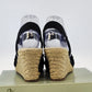 Studio Works St Martin Black Sandals 3.5" Straw Heel Women 9M Tan Insole w Box