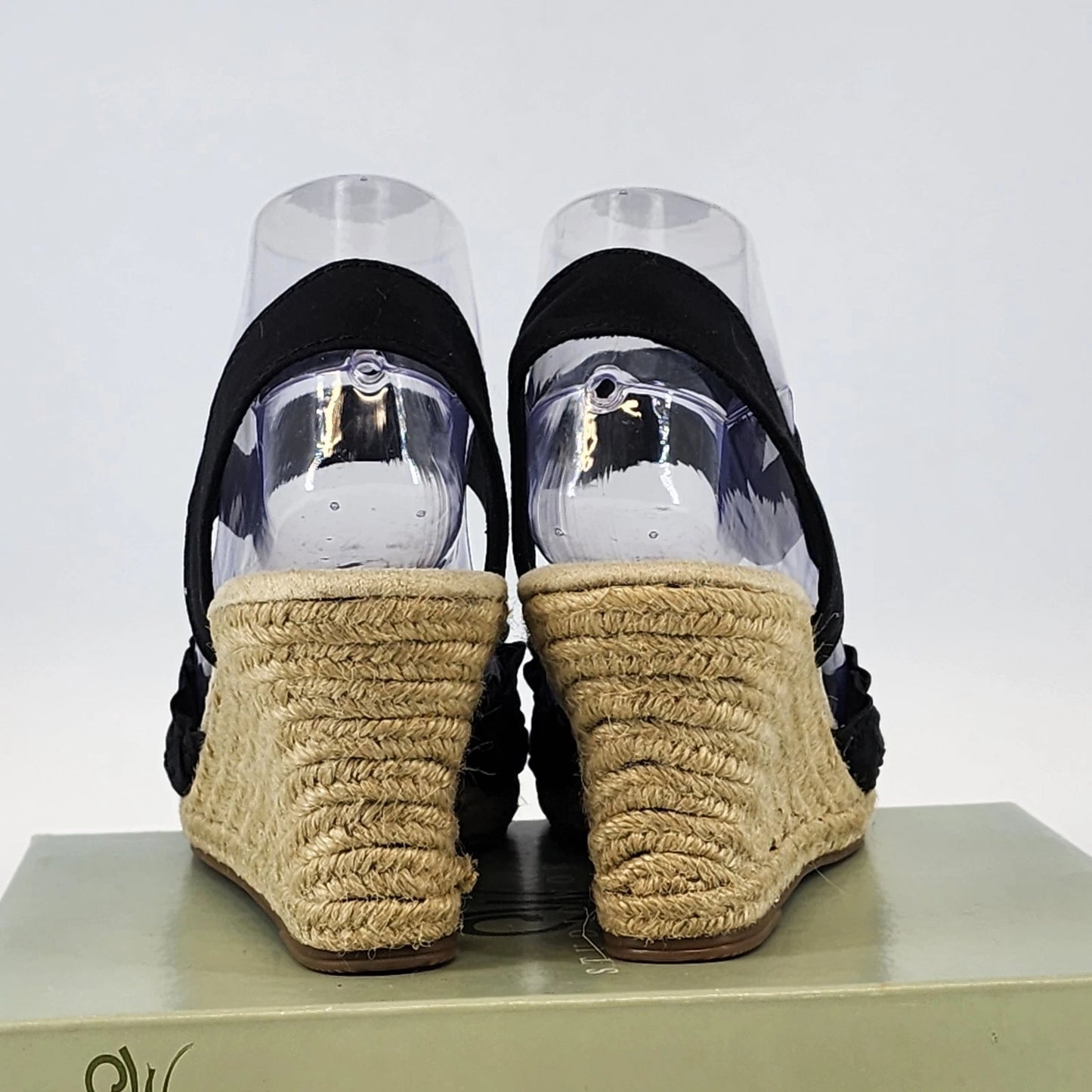 Studio Works St Martin Black Sandals 3.5" Straw Heel Women 9M Tan Insole w Box