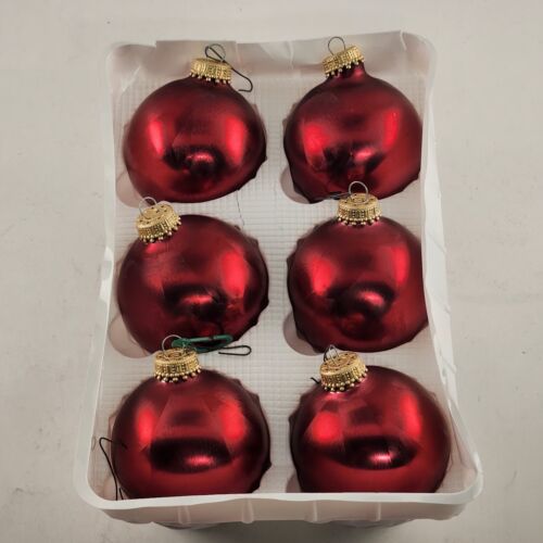 Christmas By Krebs Glass Ornaments 6 pk Red Crimson Jewel Vintage Crown Top 2.5"