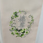 Beige Silk Scarf 10.5"x52" Embroidered Flower Chinese Letters Fringed Edge China