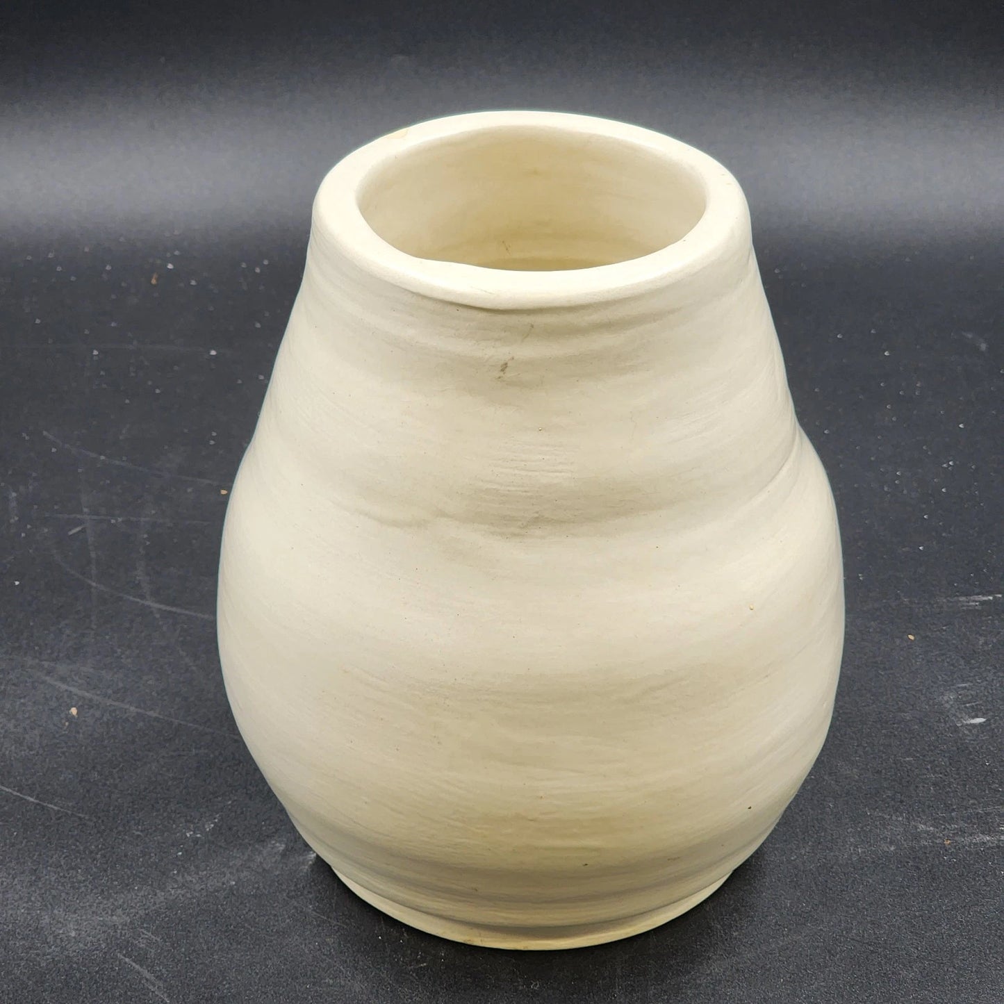 Handmade Pottery Vase White Beige Glazed Ceramic Footed Wide Body Rustic 8" Vtg