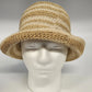 Women's Cloche Sun Hat Rolled Brim Cream Tan Striped Woven Paper Cotton OSFM